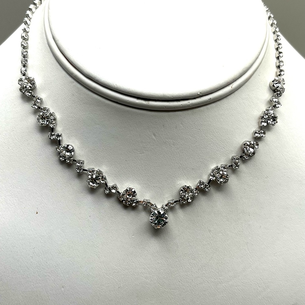 Holiday Sparkle Silver Crystal Station Necklace -Festive Gift for Christmas